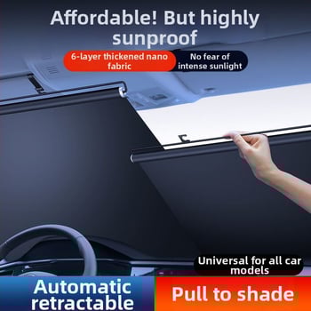 Αυτοκινητικό σκίαστρο με εγκατάσταση απορροφητικών κύπελλων, αυτόματη επεκτειόμενη ρολό κουρτίνας, θερμομονωτικό πανί, διαθέσιμη εκτύπωση λογότυπου