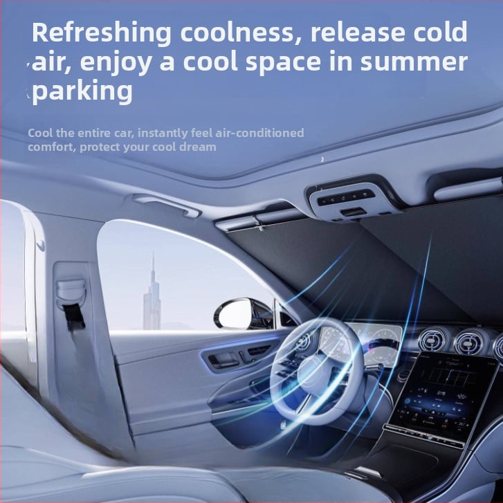 Αυτοκινητικό σκίαστρο με εγκατάσταση απορροφητικών κύπελλων, αυτόματη επεκτειόμενη ρολό κουρτίνας, θερμομονωτικό πανί, διαθέσιμη εκτύπωση λογότυπου