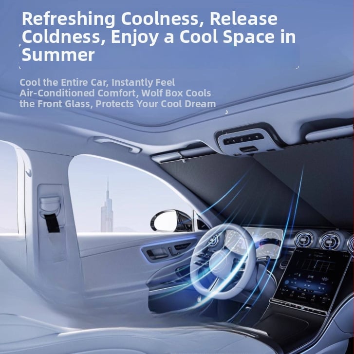 Αυτοκινητικό σκίαστρο με εγκατάσταση απορροφητικών κύπελλων, αυτόματη επεκτειόμενη ρολό κουρτίνας, θερμομονωτικό πανί, διαθέσιμη εκτύπωση λογότυπου