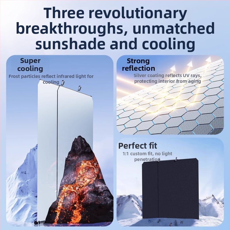 Αυτοκινητικό σκίαστρο με εγκατάσταση απορροφητικών κύπελλων, αυτόματη επεκτειόμενη ρολό κουρτίνας, θερμομονωτικό πανί, διαθέσιμη εκτύπωση λογότυπου