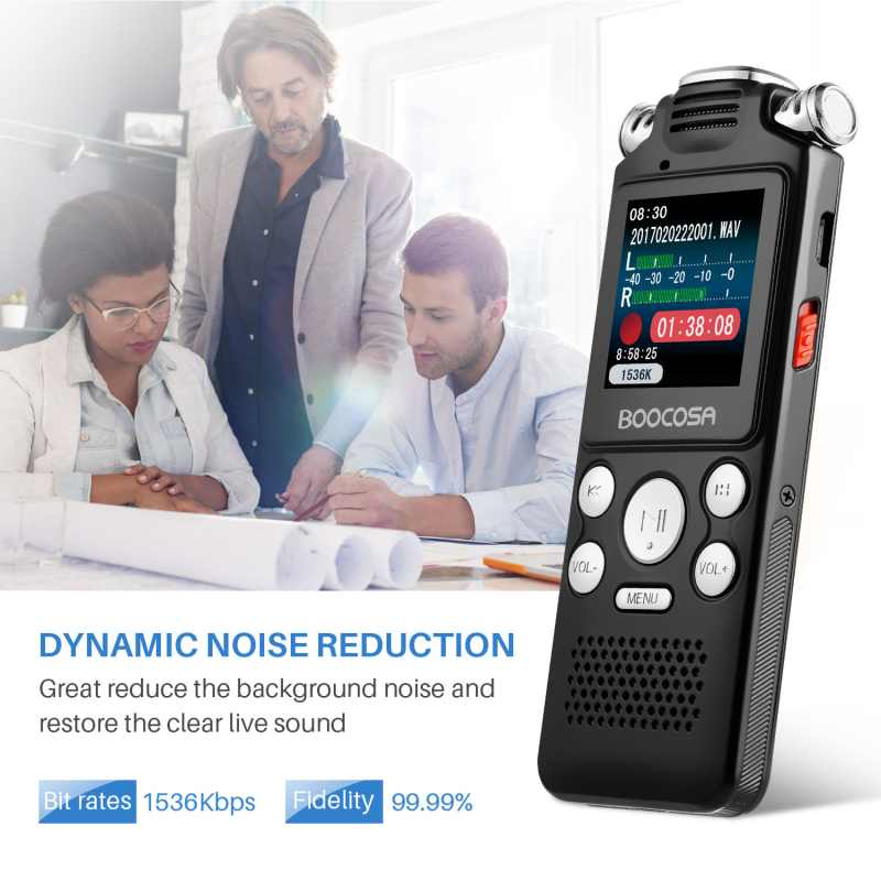 Recorder de conferințe 8822 cu reducere a zgomotului, player MP3 portabil, înregistrare MP3/WAV, 1800 min, USB 2.0, card TF, două microfoane