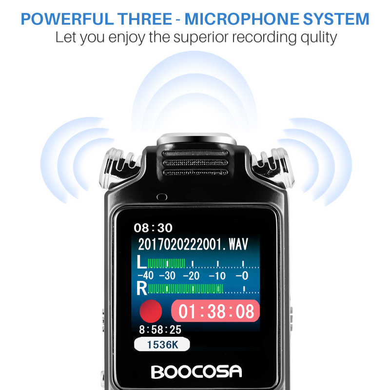 Recorder de conferințe 8822 cu reducere a zgomotului, player MP3 portabil, înregistrare MP3/WAV, 1800 min, USB 2.0, card TF, două microfoane