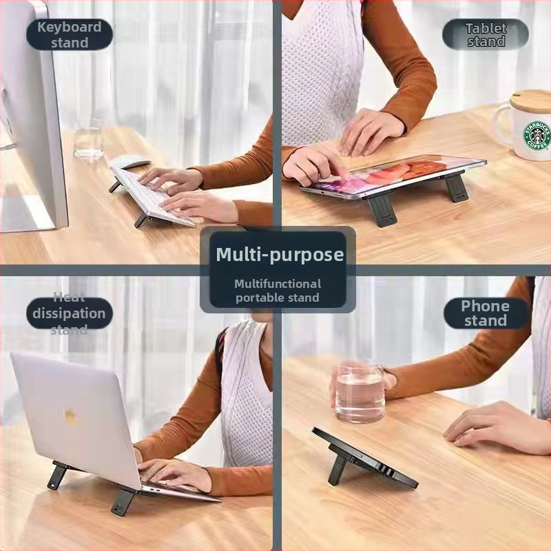 Suport pentru laptop ultraușor cu ridicare a înălțimii și răcire, bază pliabilă pentru tastatură — ABS, brand PADCOVER, compatibil cu notebookuri full-size și tastaturi pentru tablete, stil masă