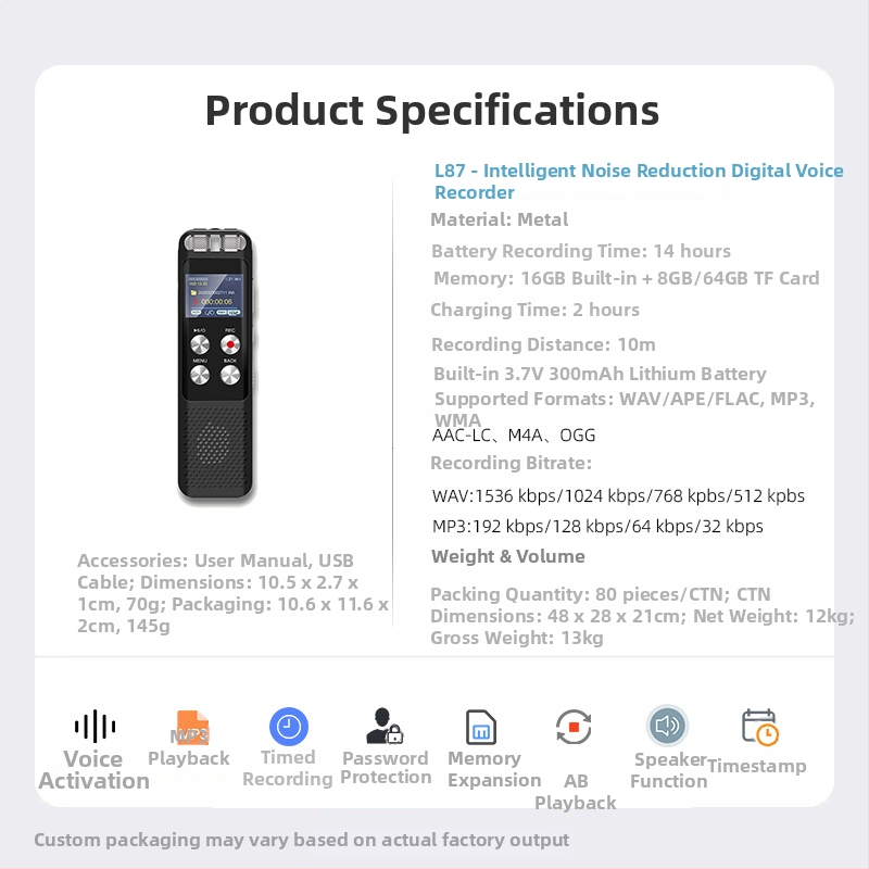 Φορητός καταγραφέας φωνής L278 – συμπαγής καταγραφέας φωνής για συναντήσεις, MP3/WAV, εγγραφή έως 2400 λεπτών, υποστήριξη κάρτας TF, USB 2.0