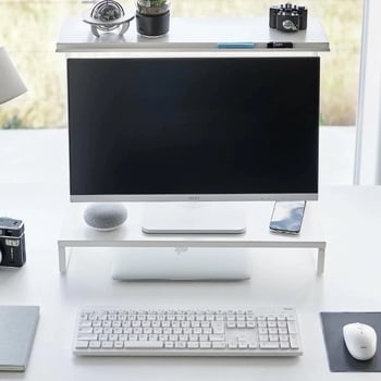 Stolný stojan na monitor so 2 úrovňami, zásobník na klávesnicu, uhlíková oceľ, montáž na pracovnú dosku, moderný minimalistický dizajn