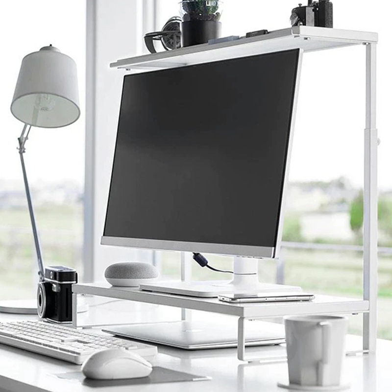 Stolný stojan na monitor so 2 úrovňami, zásobník na klávesnicu, uhlíková oceľ, montáž na pracovnú dosku, moderný minimalistický dizajn