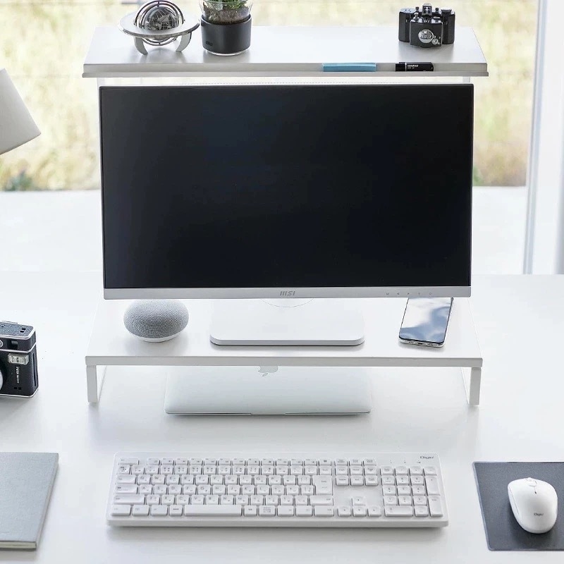 Stolný stojan na monitor so 2 úrovňami, zásobník na klávesnicu, uhlíková oceľ, montáž na pracovnú dosku, moderný minimalistický dizajn