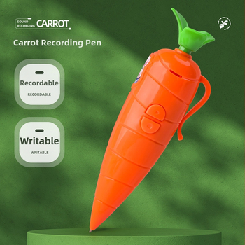 Porgandikujuline mitmefunktsionaalne helisalvestuse mänguasi pliiatsiga vajutatava nupuga, plastikust korpus, OEM-logo valik