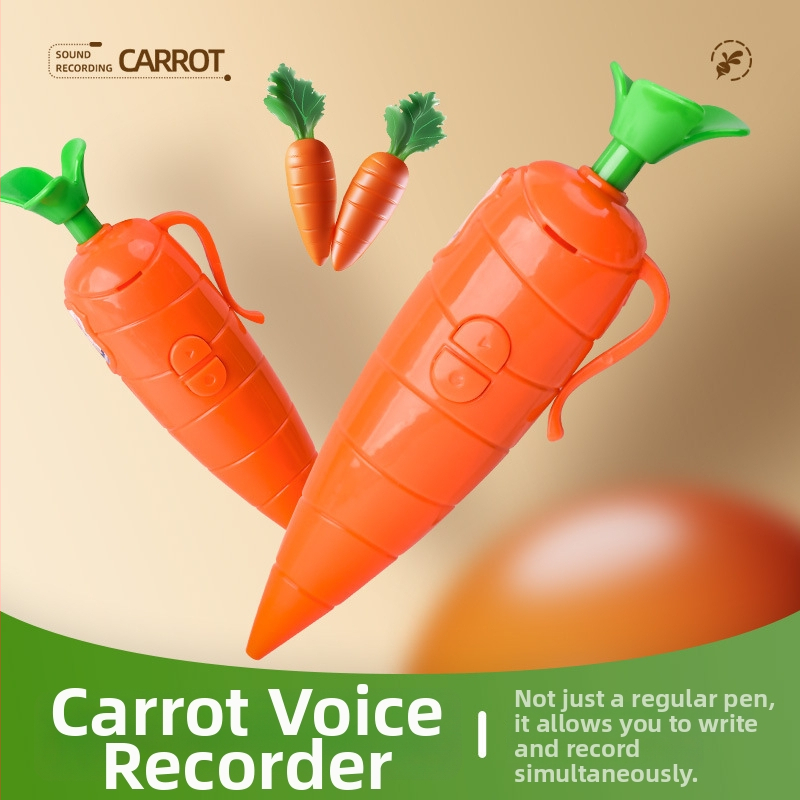Morkos formos daugiafunkcinis balso įrašymo žaisliukas su paspaudžiamu pieštuku, plastmasinis korpusas, OEM logotipo galimybė