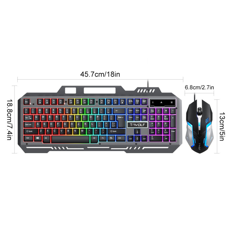 TF600 Gaming set tipkovnice i miša s USB kabelom, pozadinsko osvjetljenje, DPI 800-1600, ergonomski dizajn, kabel duljine 1,3 m