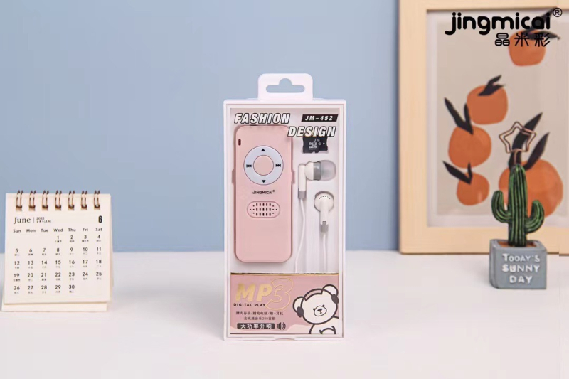 Player MP3 JM452 cu suport pentru card SD, USB 2.0, baterie cu litiu, fără afișaj, greutate 100 g