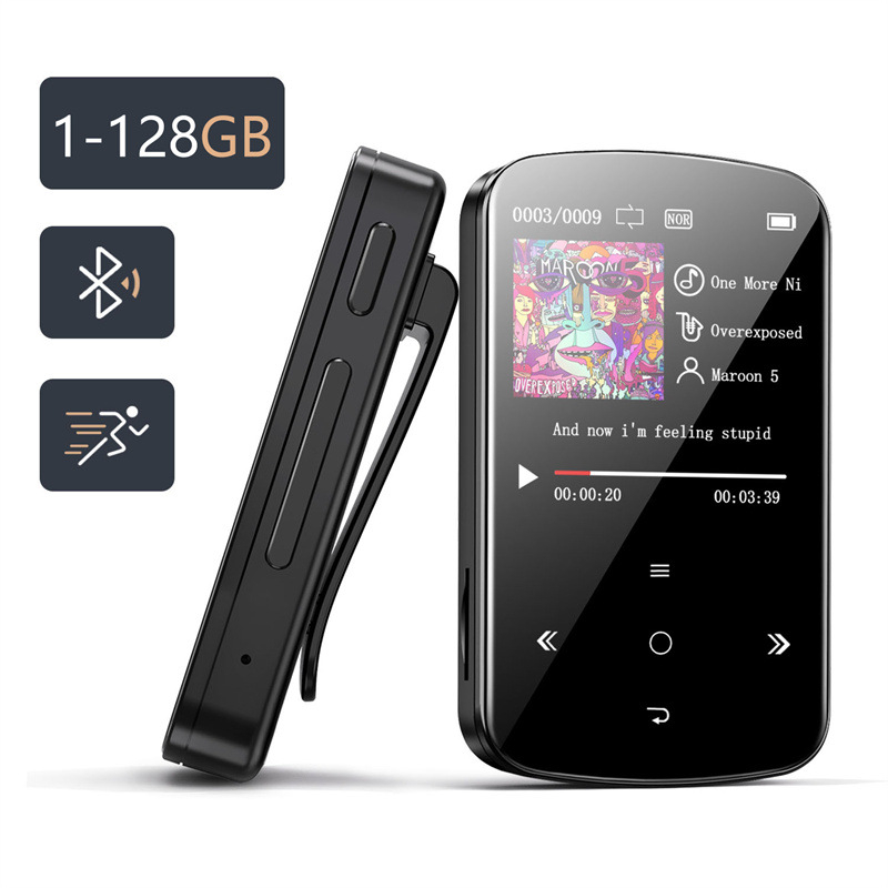 MP3 клип музикален плеър с Bluetooth, сензорен екран и бутонно управление, TF карта поддръжка, MP3/WAV формати, FM радио