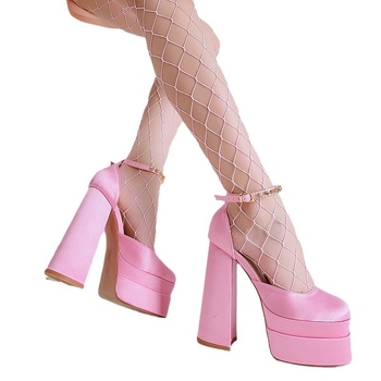 Mobeini сатенени сандали с презрамки и катарама, квадратна носка, PU подметка