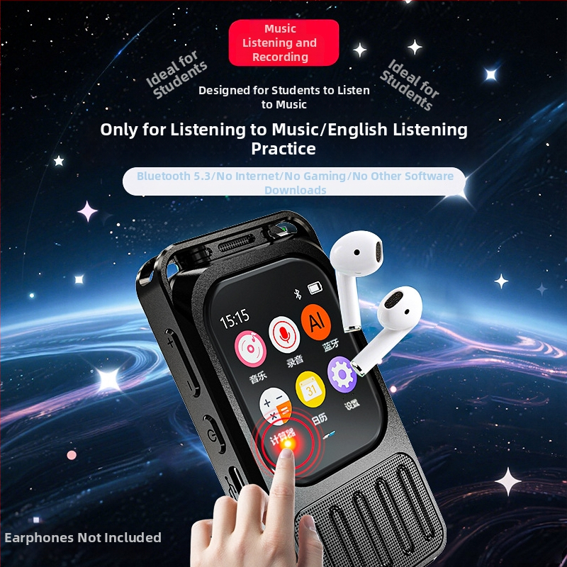 Záznamník zvuku a MP3 prehrávač s farebným dotykovým 2,0-palcovým displejom, Bluetooth, dlhá výdrž batérie, nahrávanie hlasom, podpora TF karty, USB 3.0, prenosný pre študentov