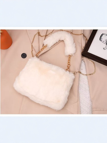 Plüss crossbody táska, vízszintes négyzet alakú, cipzár, telefon- és dokumentum zsebek, városi stílus