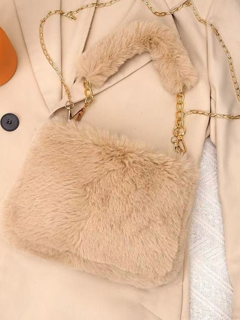 Plüss crossbody táska, vízszintes négyzet alakú, cipzár, telefon- és dokumentum zsebek, városi stílus