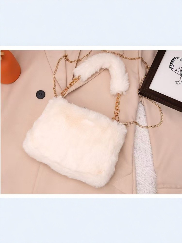 Plüss crossbody táska, vízszintes négyzet alakú, cipzár, telefon- és dokumentum zsebek, városi stílus
