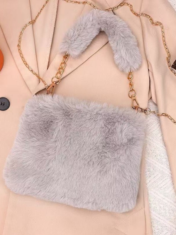 Plüss crossbody táska, vízszintes négyzet alakú, cipzár, telefon- és dokumentum zsebek, városi stílus