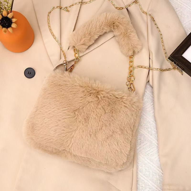 Plüss crossbody táska, vízszintes négyzet alakú, cipzár, telefon- és dokumentum zsebek, városi stílus