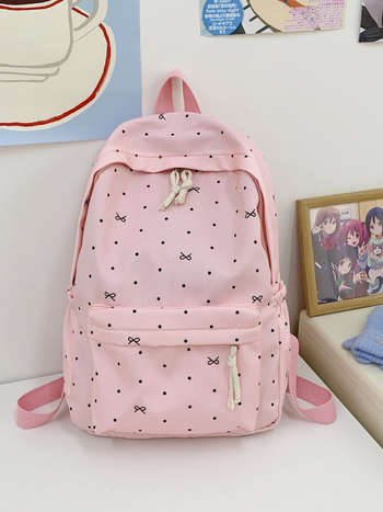 Uniszex iskolai hátizsák pöttyös mintával, Nylon anyagból, kapacitás 20 L alatt, 10 hüvelykes laptophoz illeszkedik