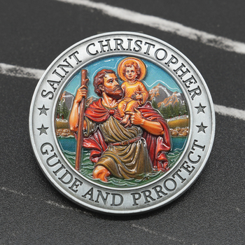 Метален клип за автомобилен слънцезащитен визьор със мотив Свети Христофор, цинкова сплав, леене под налягане, персонализируем, монтаж чрез щракване