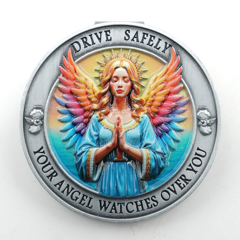 Метален клип за автомобилен слънцезащитен визьор със мотив Свети Христофор, цинкова сплав, леене под налягане, персонализируем, монтаж чрез щракване