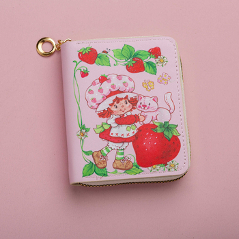 Novčanik za novčiće s motivom Strawberry Girl u anime stilu, za djevojčice, PU vanjski dio, podstava od sintetičke kože, vodootporan i lagan