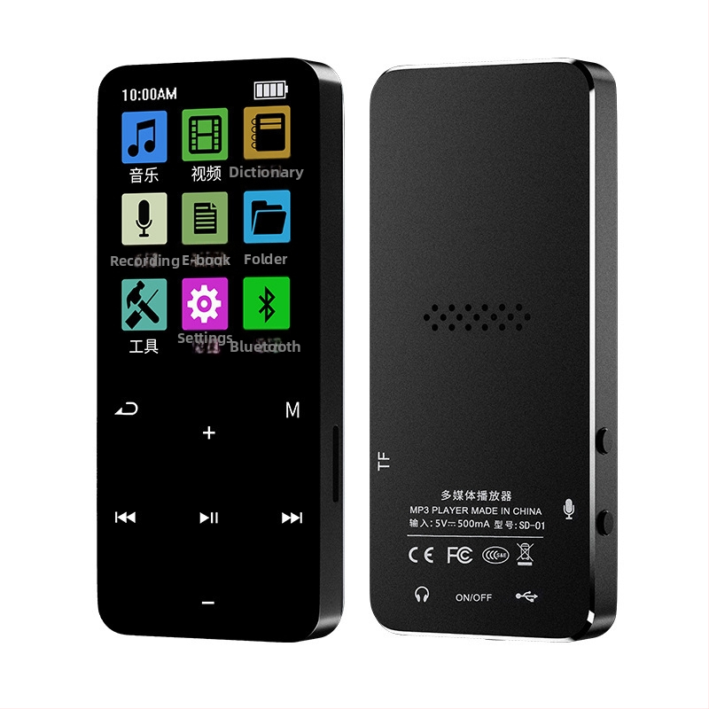 Bluetooth MP4 hudobný prehrávač s dotykovým displejom, bezstratový zvuk, zabudovaný záznamník a reproduktory.