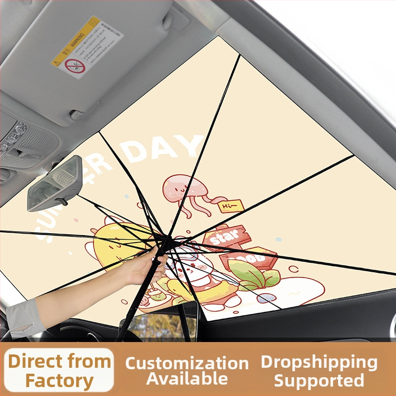 Slnečník do auta na predné sklo s teleskopickou inštaláciou, univerzálna kompatibilita, medvedí vzor v kreslenom štýle, tlač loga možná