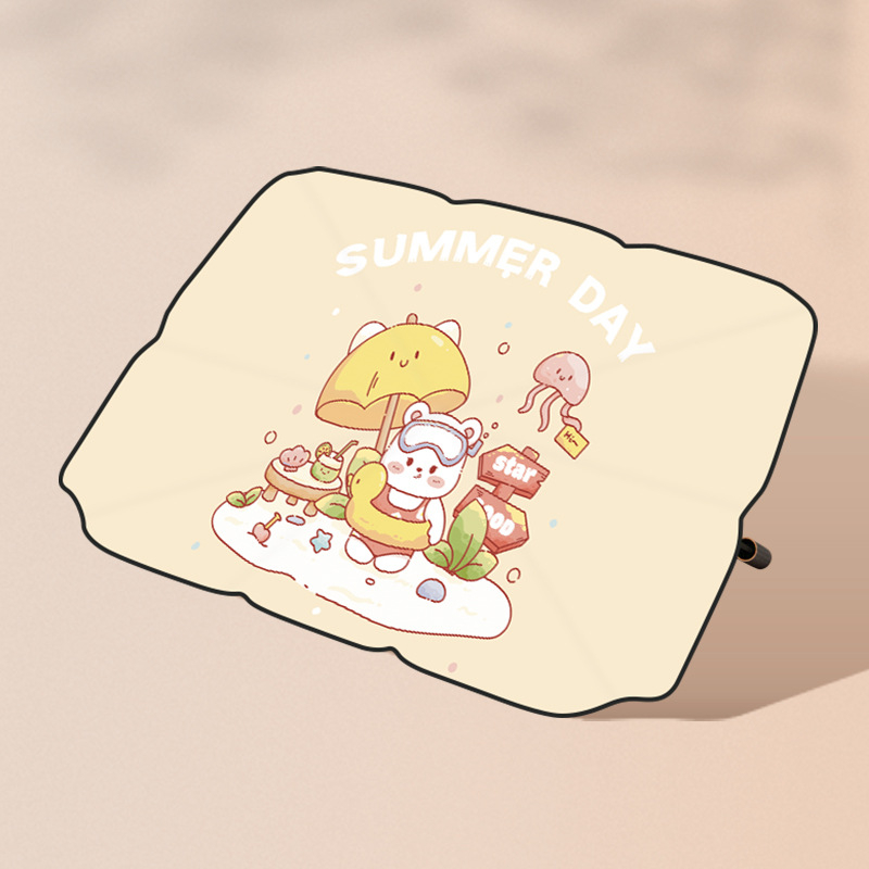 Slnečník do auta na predné sklo s teleskopickou inštaláciou, univerzálna kompatibilita, medvedí vzor v kreslenom štýle, tlač loga možná