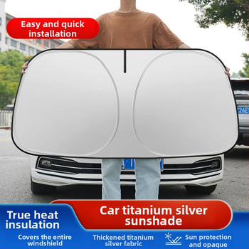 Slnečná clona pre predné sklo auta – titanová tkanina, zapínanie na klip, univerzálny model, jednoduchý štýl, geometrický vzor