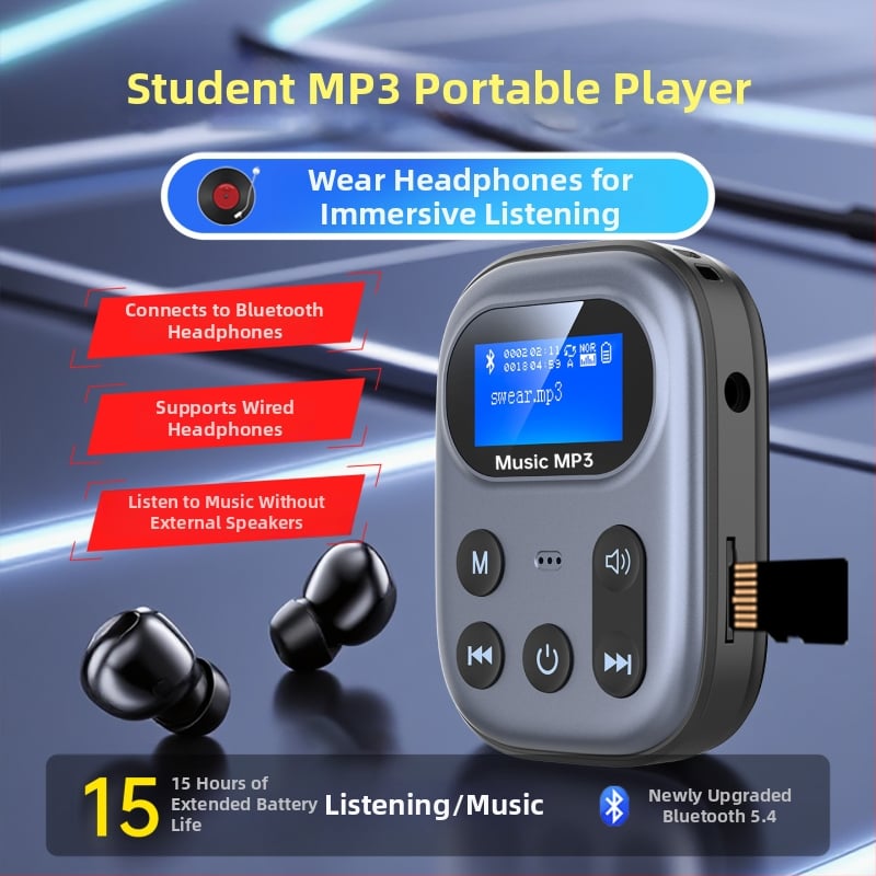 Bluetooth MP3-mängija saatja – TF-kaartide tugi, 3,5 mm kõrvaklappide pesa, aku kestvus 4–8 tundi, mudel 03