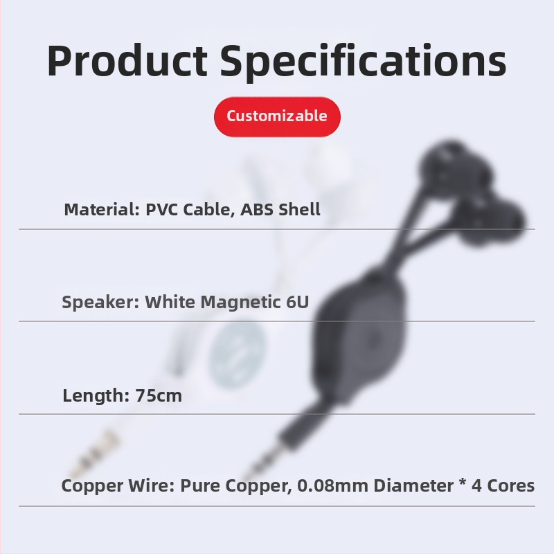 In-ear QT-01 kihúzható kábeles vezetékes fejhallgató, Android-kompatibilis (80 cm kábel, 58 dB érzékenység)