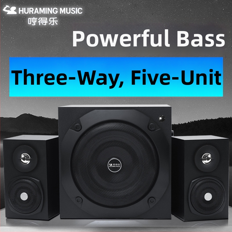 Stolný Bluetooth reproduktor s aktívnym subwooferom, 2.1-kanálový, 80W (120W špičkové), drevené púzdro, USB/Bluetooth/3,5 mm vstup, Bluetooth 5.3