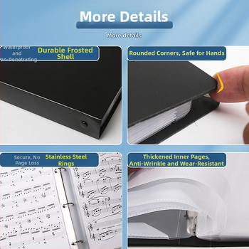 A4 partitúrny priečinok pre klavír so sponkami, drevená konštrukcia, úložný album na noty