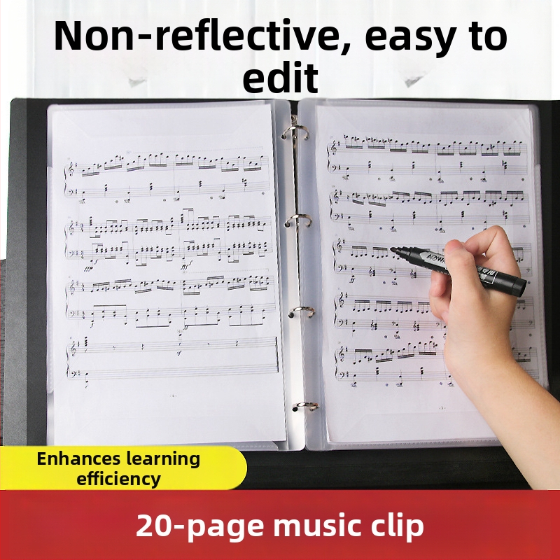 A4 partitúrny priečinok pre klavír so sponkami, drevená konštrukcia, úložný album na noty