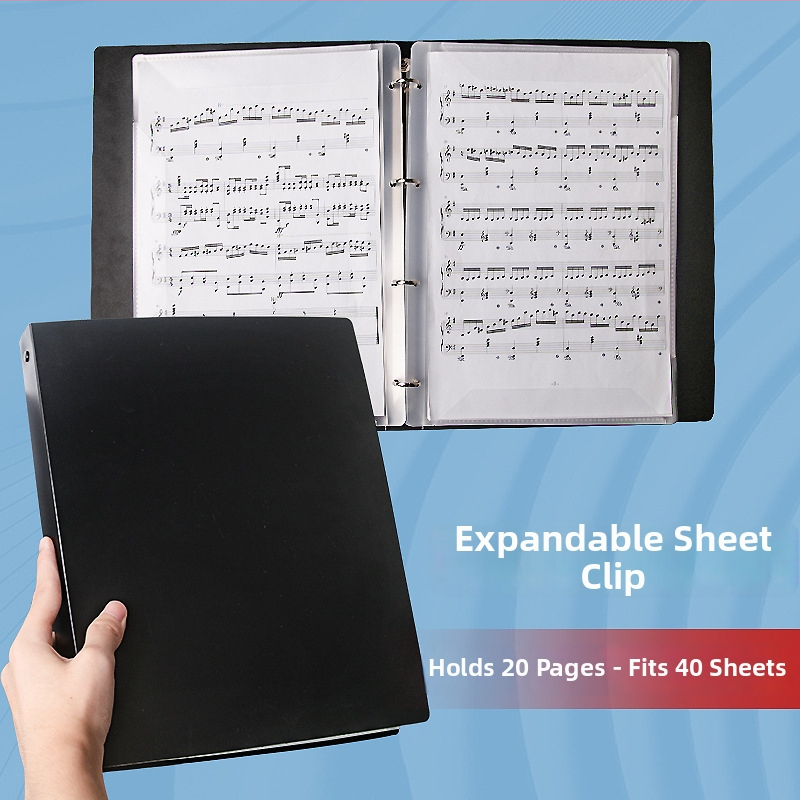 A4 partitúrny priečinok pre klavír so sponkami, drevená konštrukcia, úložný album na noty