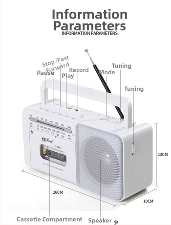 Kases rekords PX-680BT ar Bluetooth radio, daudzbandu, USB interfeiss, iebūvēts skaļrunis, ieraksts