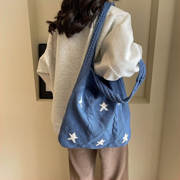 Pletená taška s hviezdnym dizajnom, taška na rameno s veľkou kapacitou, materiál: polyester, podšívka polyester, vnútorné vrecká na telefón a občiansky preukaz, každodenné použitie