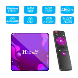 H10 MAX+ tīkla TV set‑top box, procesors H313, 4K UHD, divjoslu Wi‑Fi, 2GB RAM, 16GB atmiņa