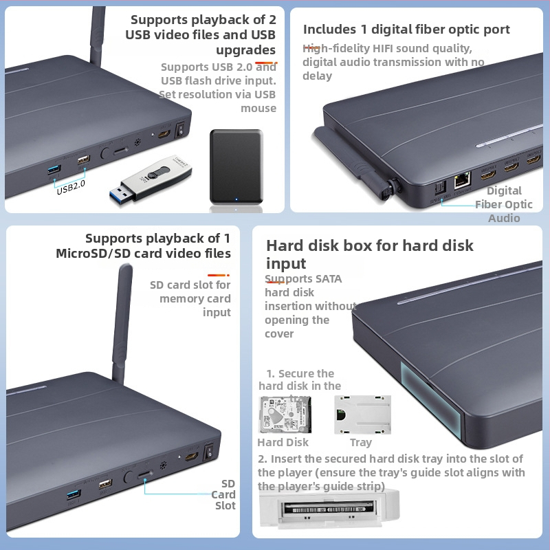 BW-8HFMEDIA 4K HDMI Android multimediálny prehrávač, 8GB RAM, 8GB úložisko, podpora USB kľúča, HDMI distribúcia s 8 portmi