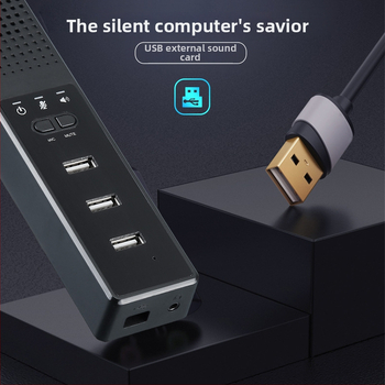 USB mikrofons ar hubu paplašinātāju, vienu līdz trim mikrofona ieejām, 2.1 kanālu skaņa, MP3 atskaņošana, TF karte atbalsts, 110V ievade