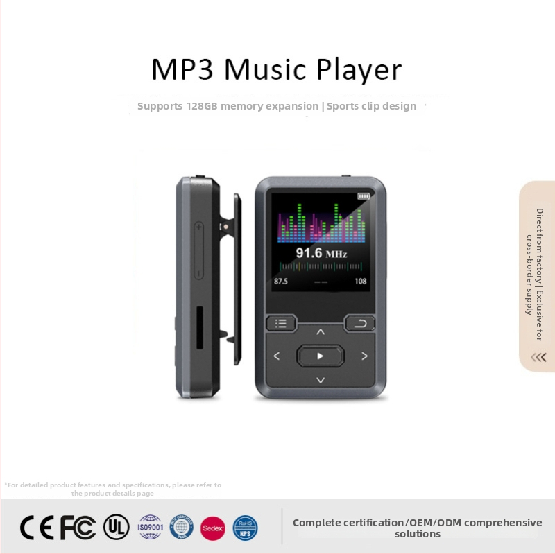MB57 mini Bluetooth MP3-mängija klipsiga, 1,5-tolline monokromne ekraan, TF-kaart ja USB 2.0, toetus MP3/WMA/WAV/OGG/FLAC/APE, e-raamatute lugemine