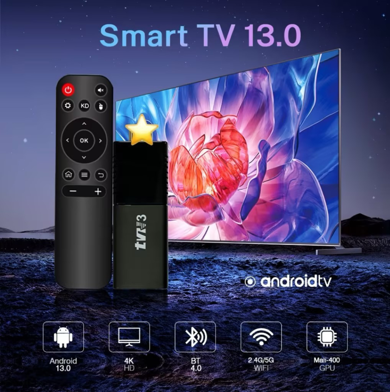 TV Box с Android, Quad-Core A17, 2GB RAM, 16GB ROM, 1080p, Wi‑Fi, USB, HDMI