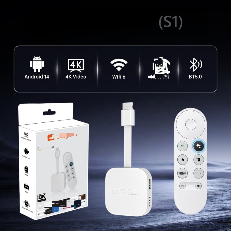TVS1 set-top box, procesor RK3518, Wi-Fi dual-band 5GHz, Android 14, 1080p, 1GB RAM, HDMI, telecomandă Bluetooth vocală