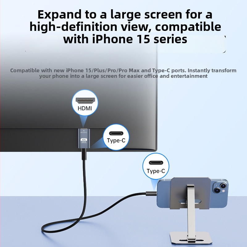 Adaptér Type-C samica na HDMI samec, 4K60Hz, pre mobily, počítače a notebooky, telo z hliníkovej zliatiny