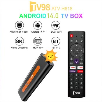 Tv98 ATV H618 TV Box 4K Android 14 ar Bluetooth, Dual 5G Wi‑Fi, HDMI