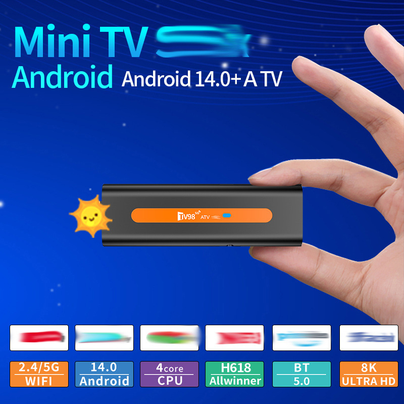 Tv98 ATV H618 TV Box 4K Android 14 ar Bluetooth, Dual 5G Wi‑Fi, HDMI