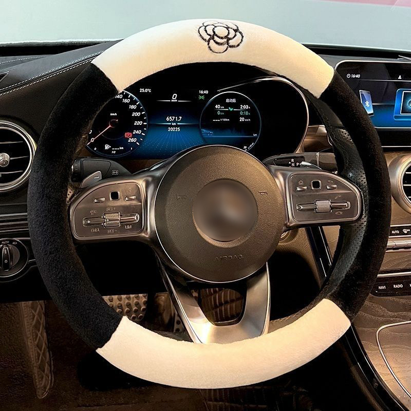 Camellia zimný návlek na volant, univerzálna uchytenie, krátky plyš, teplý, protišmykový povrch