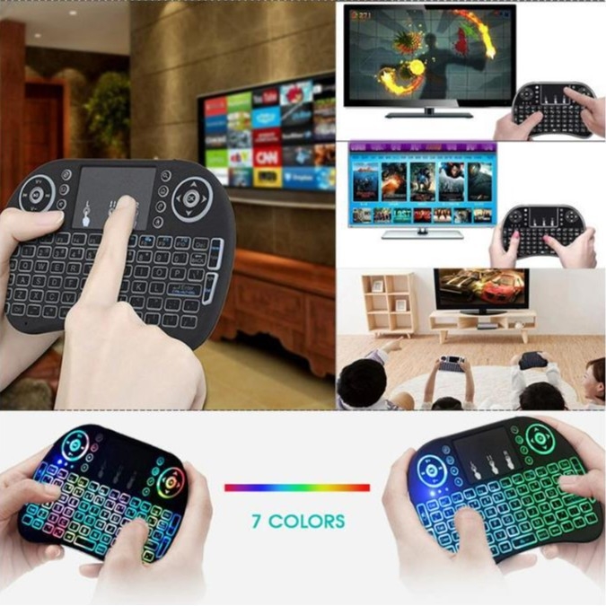I8 mini bežična tipkovnica s touchpadom, 92 tipki, 2.4G bežična, DPI 800/1200, model I8, za pametne TV i mrežne plejere, uključeni kabel za punjenje